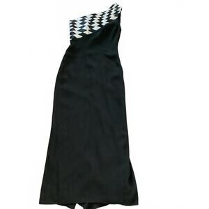 One‑Shoulder Black & White Asymmetrical Maxi Dress‎ • Elegant Evening Gown
